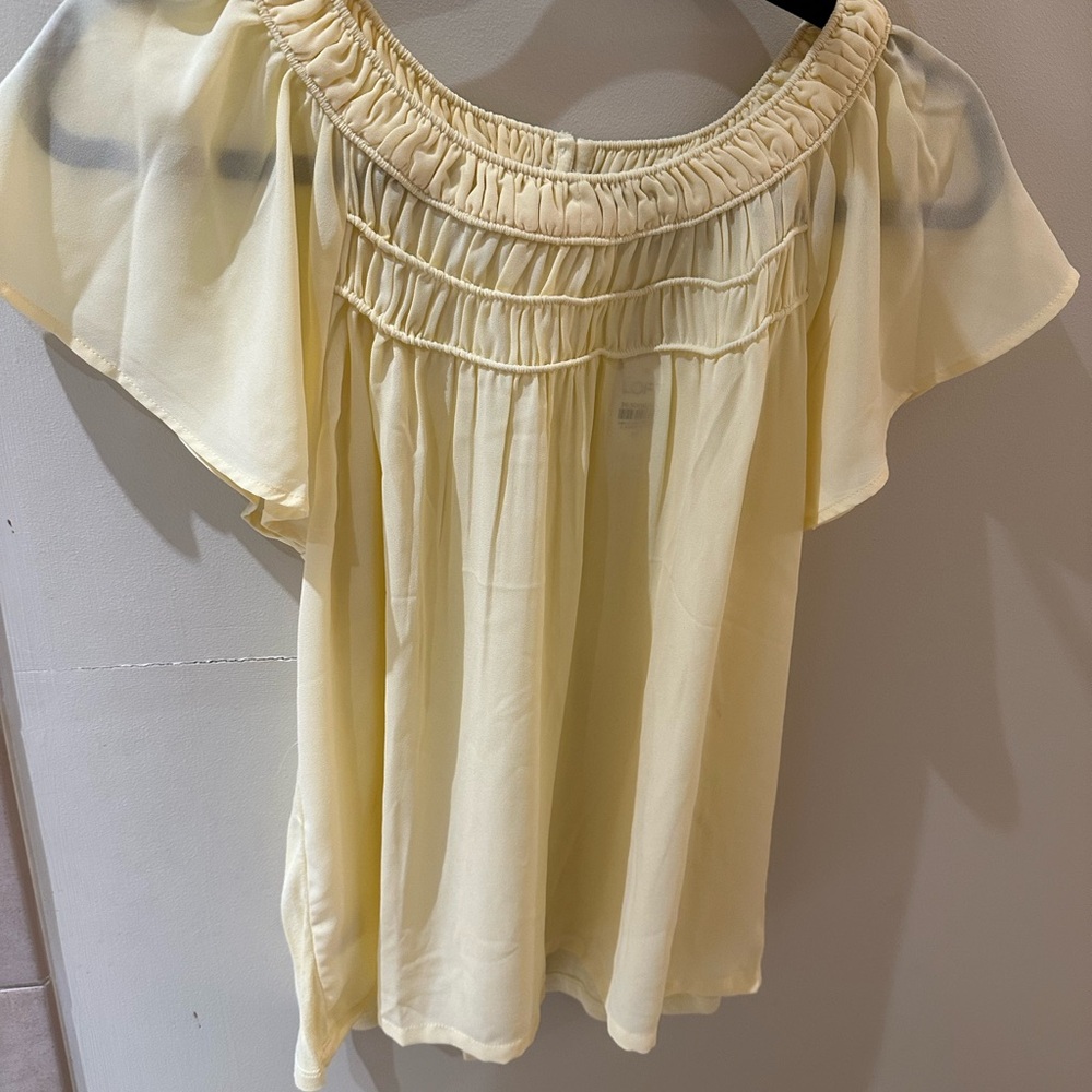 LOFT Yellow Flutter Sleeve Smocked Blouse
